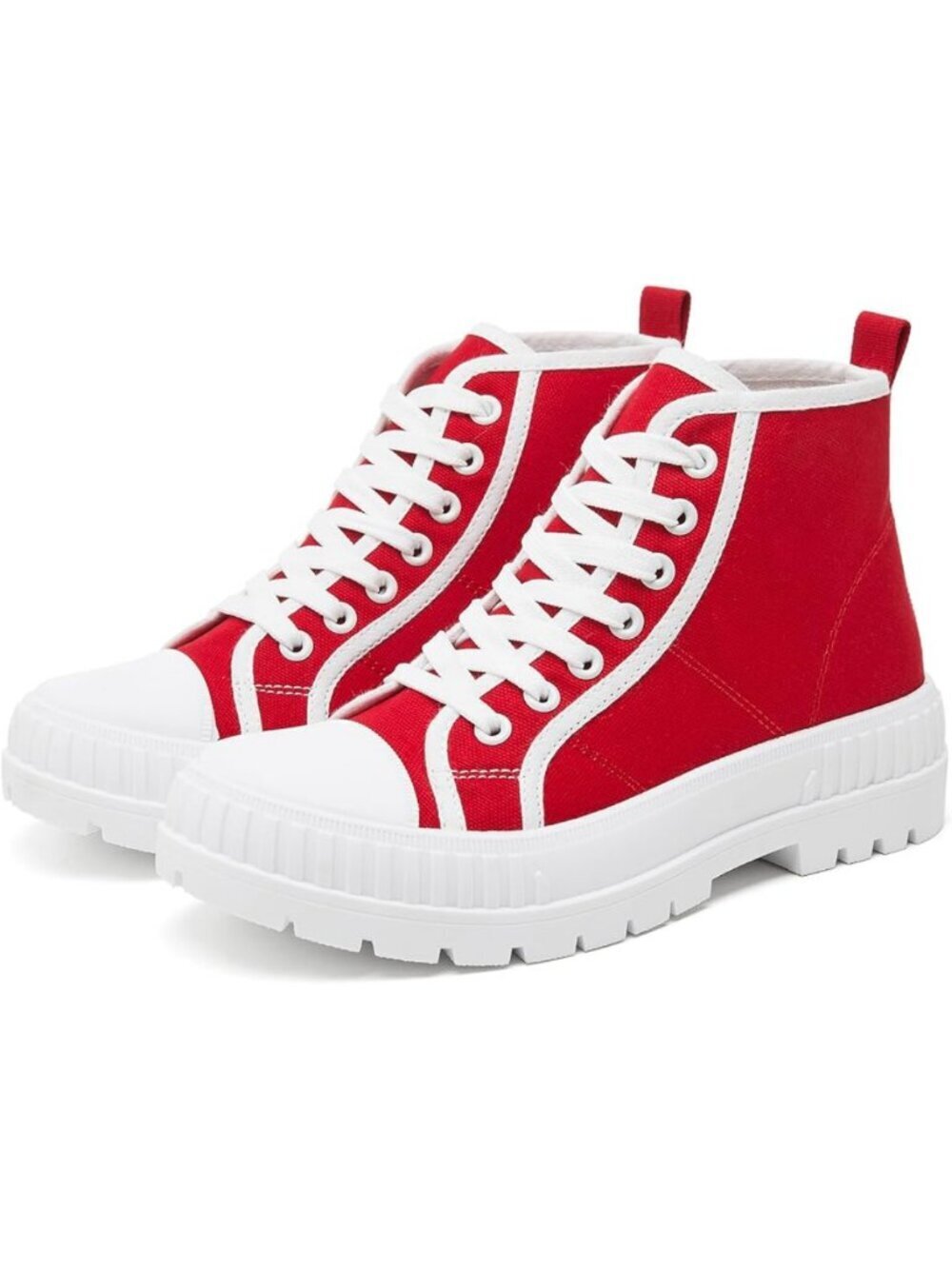 Women's Red Platform Fashion High Top Lace Up Canvas Sneakers Shoes